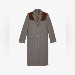 The Kooples Houndstooth Leather-Trim Wool-Blend Coat